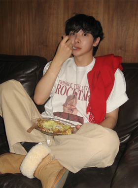 MRDONG韩国男装代购搞怪萌娃欧美风数码印花人像潮流宽松短袖T恤