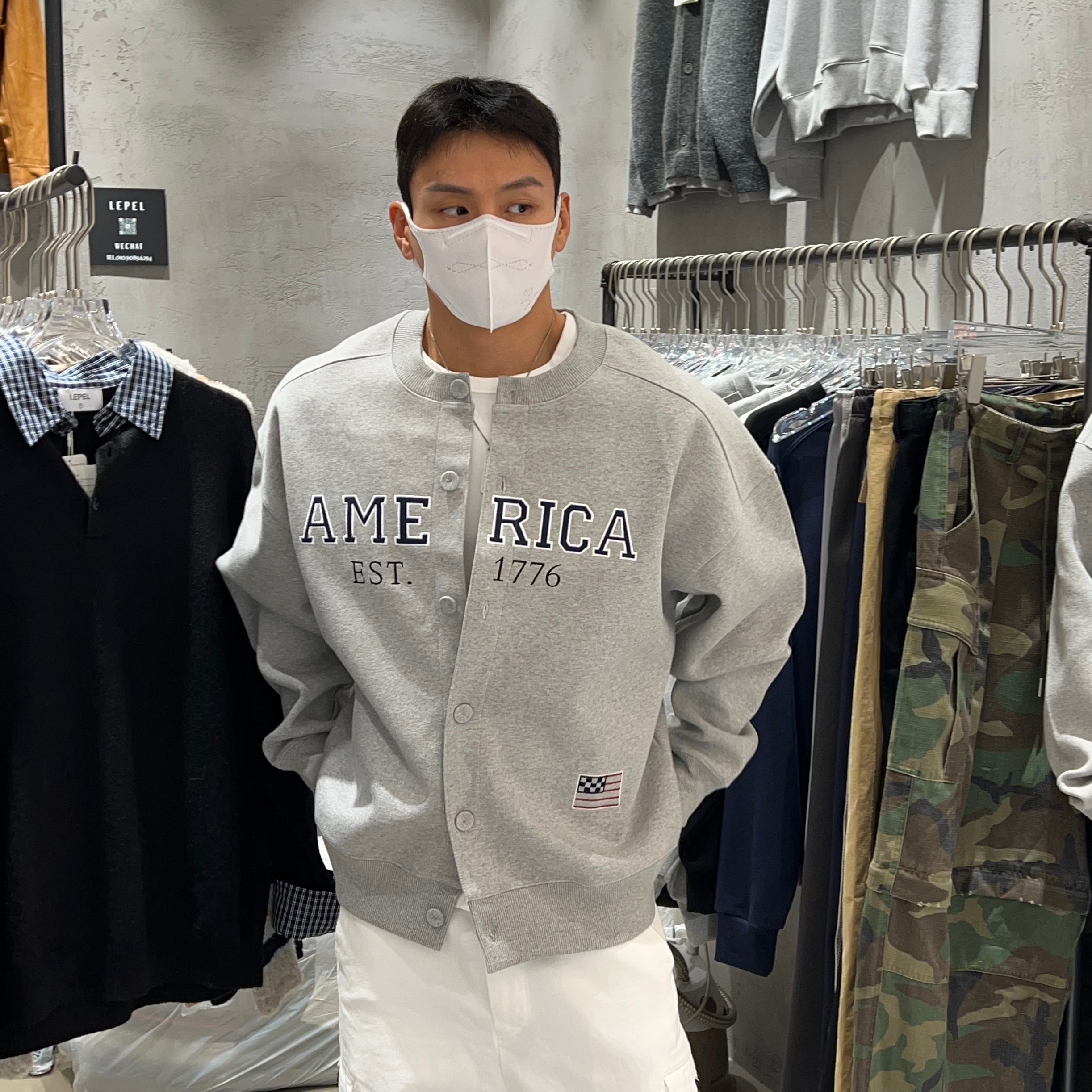 韩国男装美式刺绣棒球领卫衣开衫
