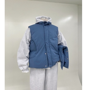 韩国代购直播男女福利秒杀MOLE重工鸭绒羽绒服马甲加厚连帽外套