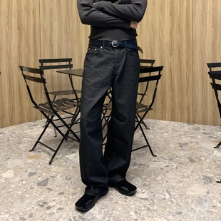MRDONG韩国代购男装粗斜纹宽腿复古立体剪裁牛仔裤厚磅质感重工