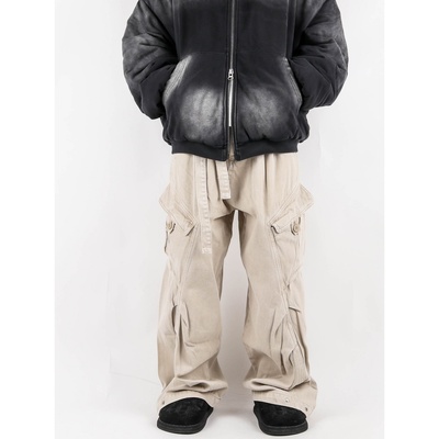 MRDONG韩国男装代购嘻哈绑带小众拼接捏褶水洗工装街头阔腿休闲裤