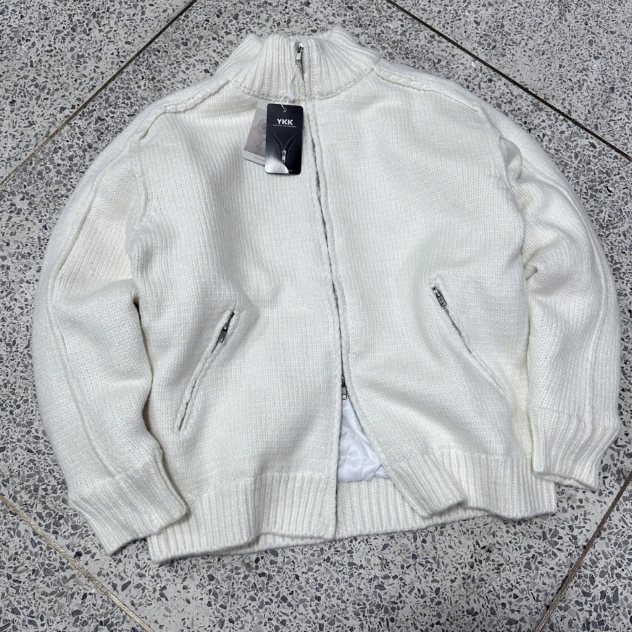 韩国男装拼接羊毛混纺夹棉开衫