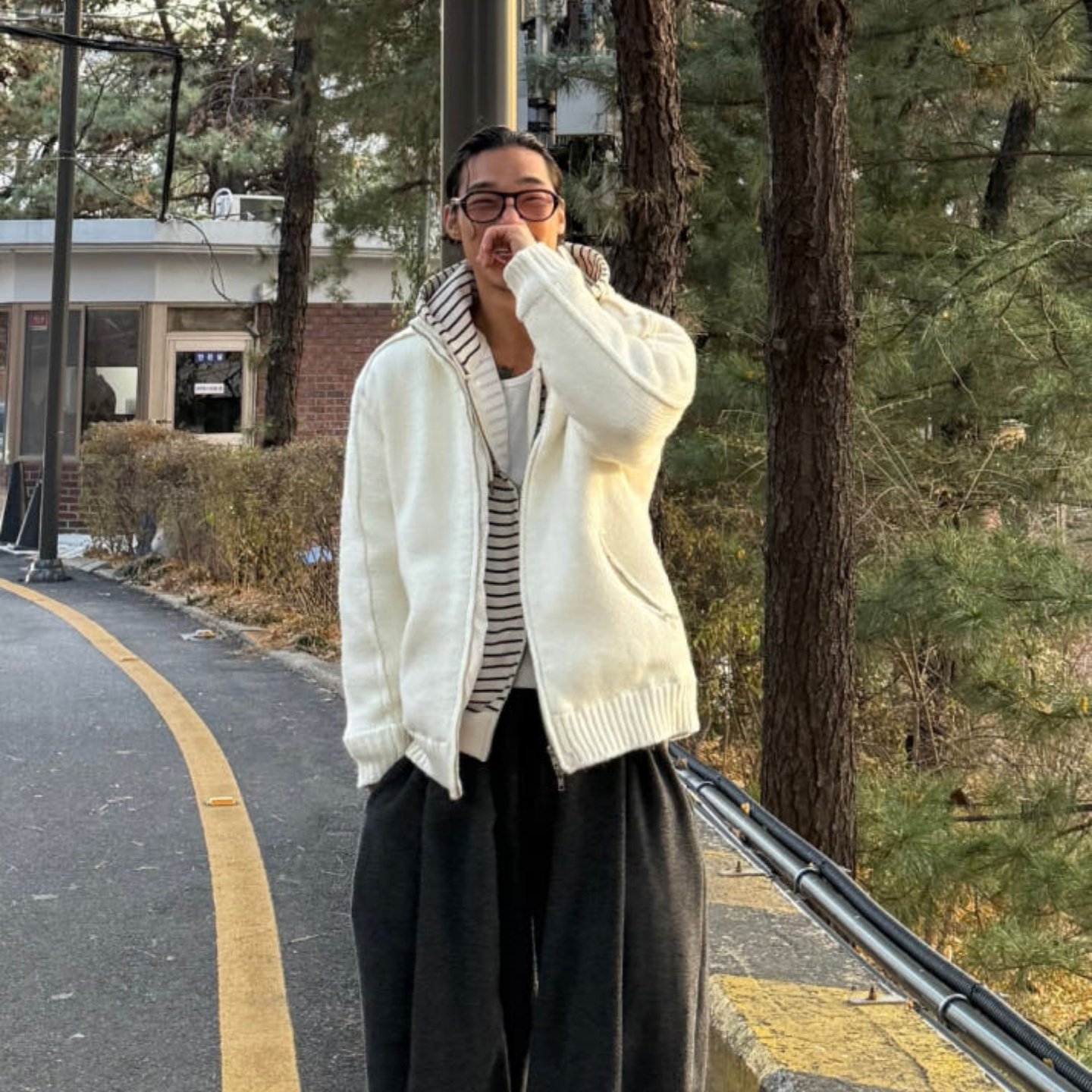 MRDONG韩国代购男装立领加绒保暖厚实拉链简约针织外套冬季重工