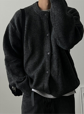 MRDONG韩国男装代购落肩休闲宽松气质圆领简约轻熟风针织开衫外套