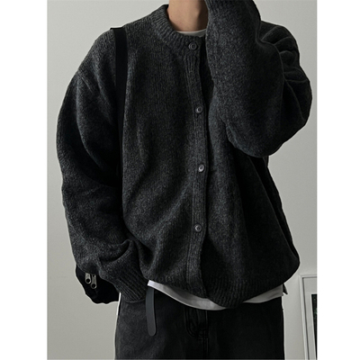 韩国男装圆领简约轻熟风针织开衫