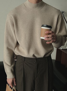 MRDONG韩国男装代购LAINE高档意大利面料半高领轻熟风宽松针织衫