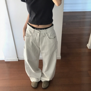 韩国代购男装直播I'll stage高档男女棉设计师阔腿6色桃绒休闲裤