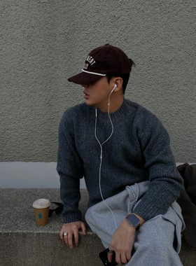 MRDONG韩国代购男装LOGAN冬季羊毛混纺圆领针织毛衣多色亲肤