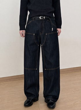 韩国代购直播男装福利秒杀UNFAIRE重工压线铆钉设计师高品牛仔裤