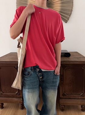 MRDONG韩国代购男装8色短袖T恤宽松圆领纯棉设计师叠穿小众百搭