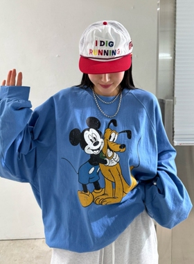 MRDONG韩国代购男女VOTUS米奇普鲁托印花宽松圆领软糯长袖T恤