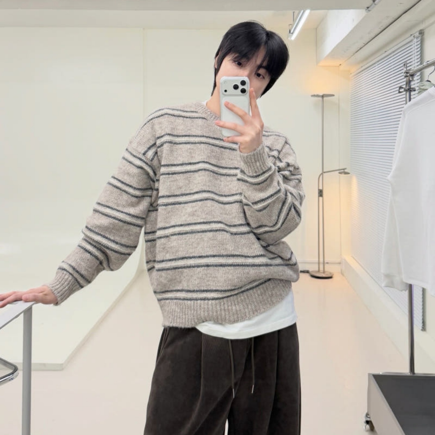 韩国代购条纹针织毛衣冬季氛围感