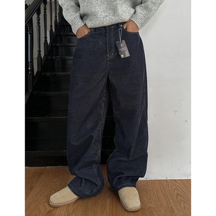 MRDONG韩国代购男装高密灯芯绒宽腿牛仔休闲长裤复古廓形硬朗质感