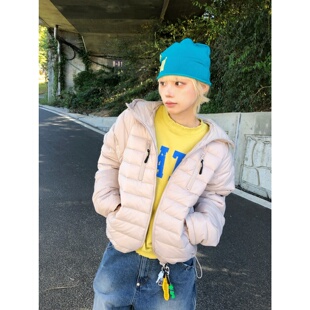 MRDONG韩国代购东大门男女蓬松绗缝连帽双胸拉链轻便短款棉服外套