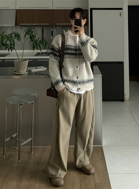 MRDONG韩国男装代购侧掐褶错位拼接秋季垂感慵懒阔腿可束脚休闲裤