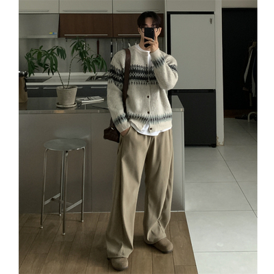 韩国男装侧掐褶错位拼接休闲裤