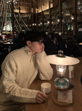 MRDONG韩国代购男装LOGAN立体麻花半拉链高领针织开衫秋冬保暖