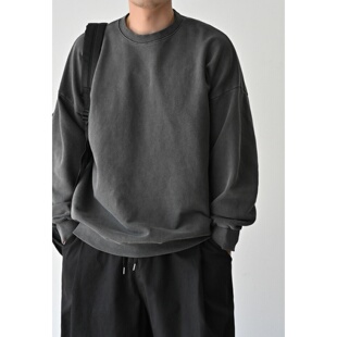 MRDONG韩国代购男装皮格蒙特染水洗无字落肩宽松卫衣气质小众春款