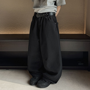 MRDONG韩国代购男女春季新款灰色戴马鲁铆钉宽松直筒休闲卫裤