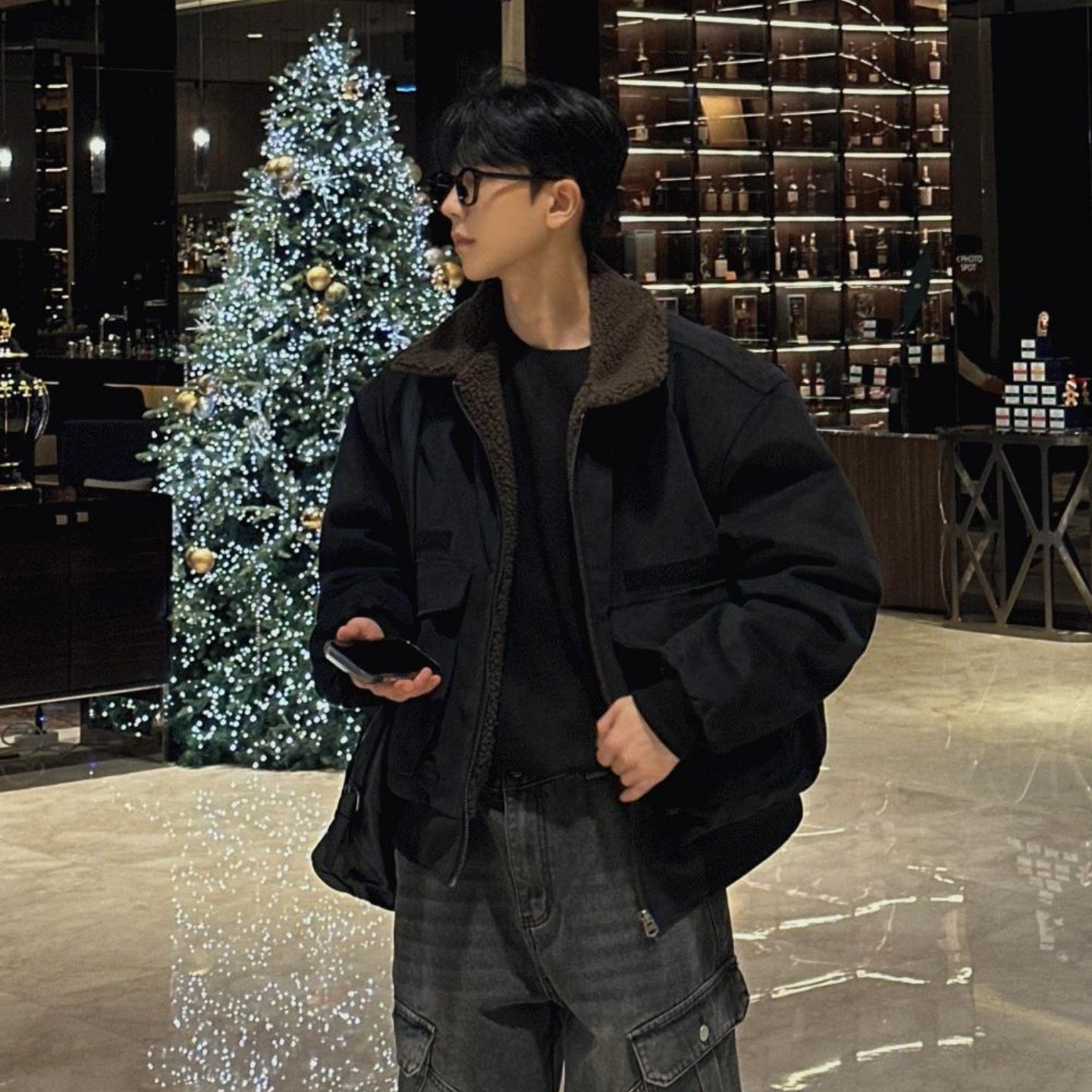 MRDONG韩国代购男装羊羔毛复古工装重工飞行外套宽松加绒保暖夹克