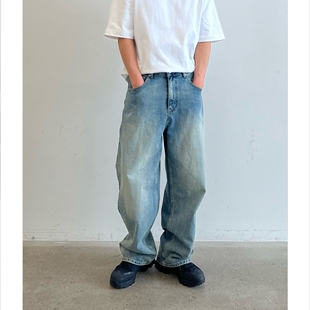 MRDONG韩国代购男装HOWELL拉宾水洗渐变高腰廓形牛仔裤重磅复古