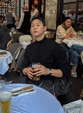 MRDONG韩国男装代购LOGAN高品秋冬轻熟基础休闲半高领打底针织衫