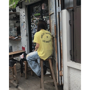 MRDONG韩国代购东大门男女哈雷机械字母印花水洗复古宽松短袖T恤