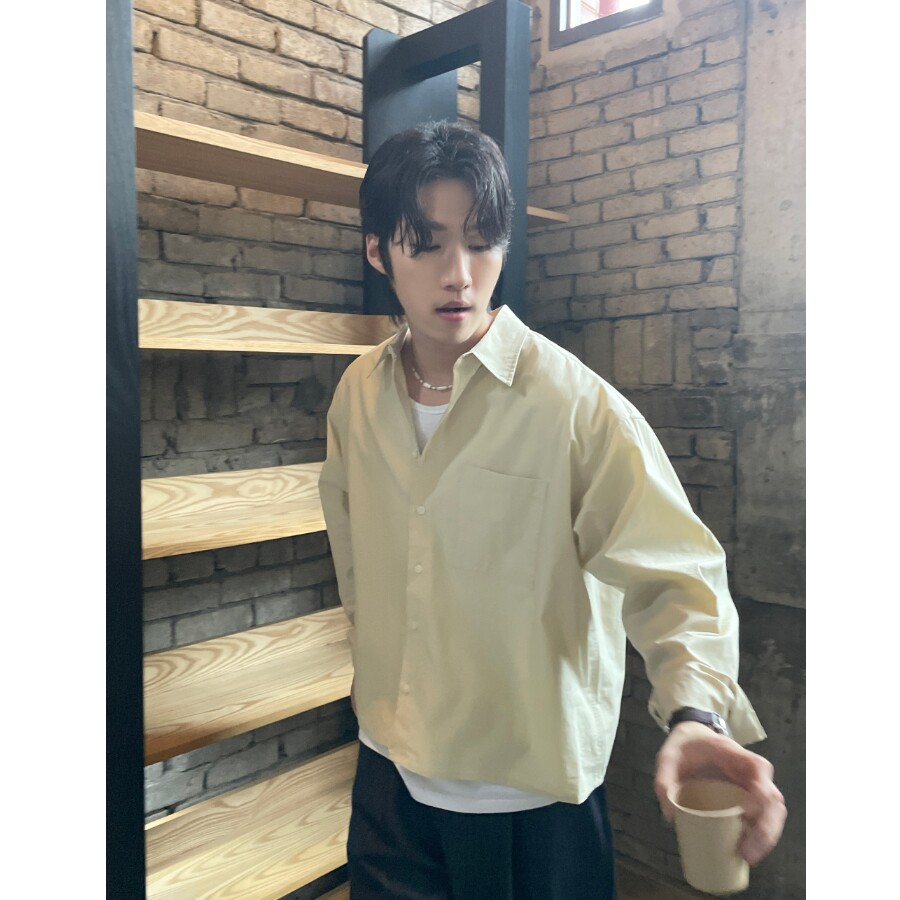 MRDONG韩国代购男装强推春夏短款棉质纯色衬衫挺括设计长袖衬衫潮