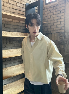 MRDONG韩国代购男装强推春夏短款棉质纯色衬衫挺括设计长袖衬衫潮