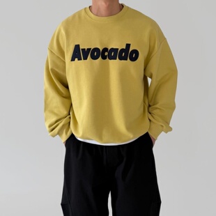 复古街头上衣潮款 字母印花卫衣圆领宽松美式 男装 MRDONG韩国代购