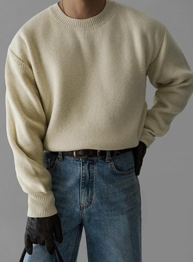 MRDONG韩国代购男装AVEC圆领羊毛针织毛衣重工内搭款冬季保暖