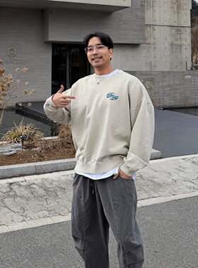 MRDONG韩国代购男装冲浪牧场水洗卫衣复古圆领宽松慵懒气质款高品