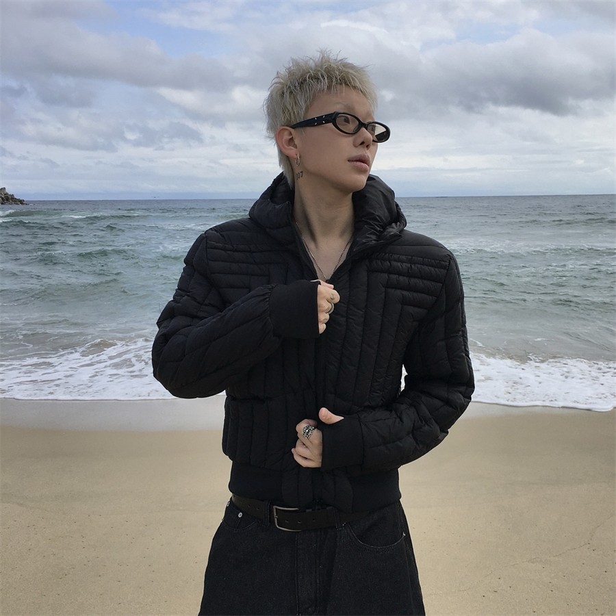 韩国男装几何压线纹理羽绒棉夹克