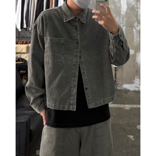 衬衫 MRDONG韩国男装 cropped宽松长袖 秋冬休闲水洗灯芯绒短款 代购
