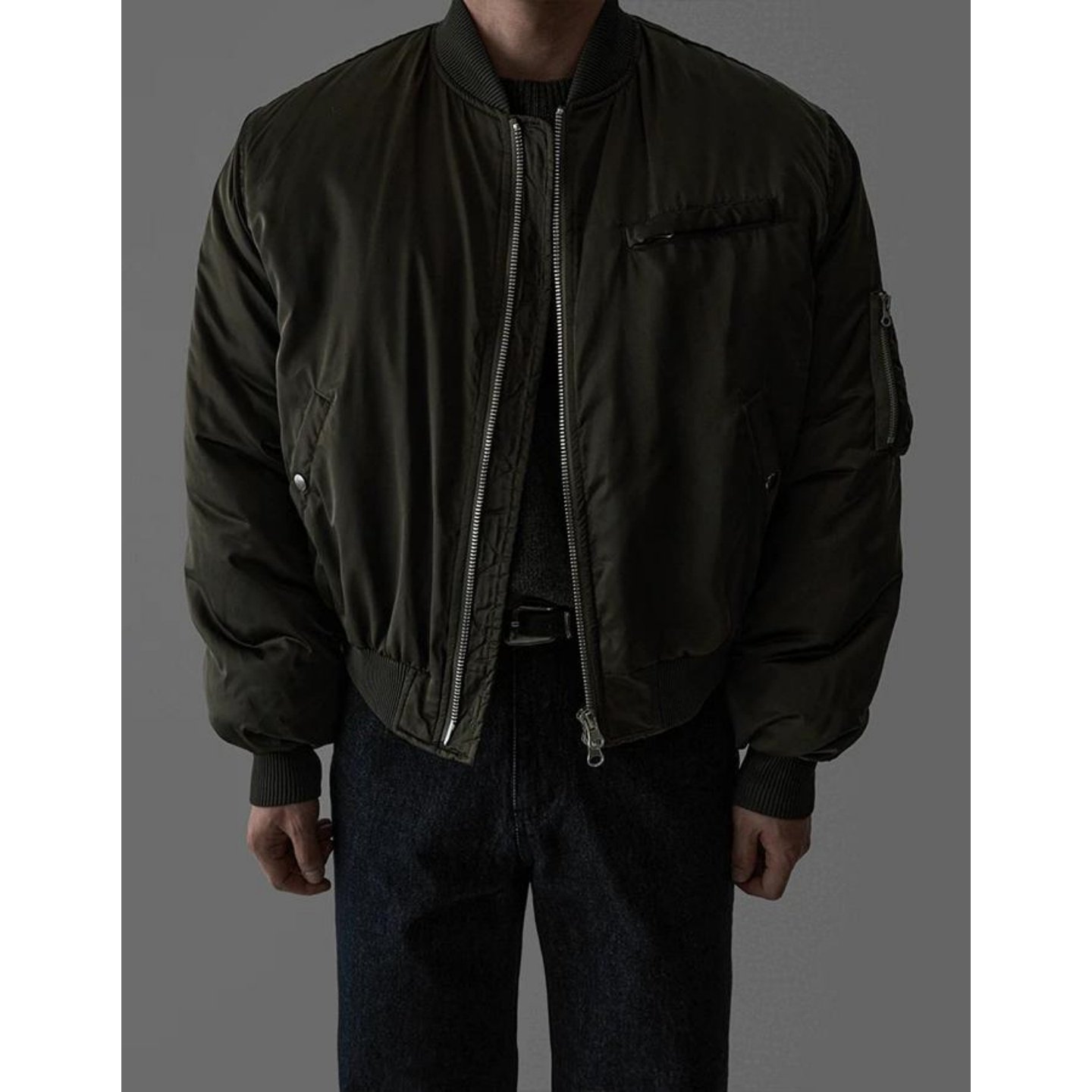 MRDONG韩国代购男装飞行员廓形宽松拉链短款棉夹克外套重工设计感