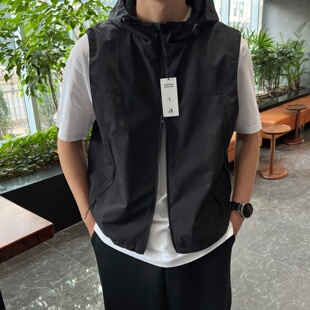 MRDONG韩国代购东大门男装连帽防风拉链马甲轻量机能宽松轻奢外套