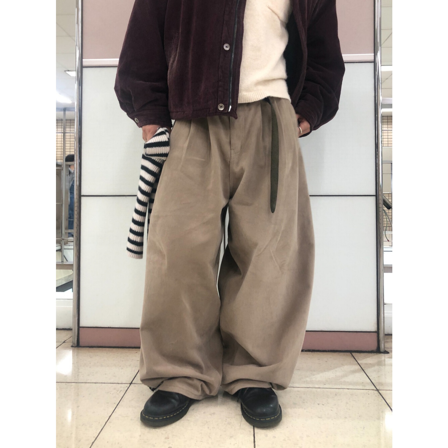 MRDONG韩国男装代购cozyfit街头慵懒风双掐褶棉质阔腿堆积休闲裤