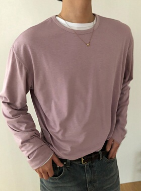 MRDONG韩国代购男装9色基础纯色柔软亲肤宽松长袖内搭打底T恤款