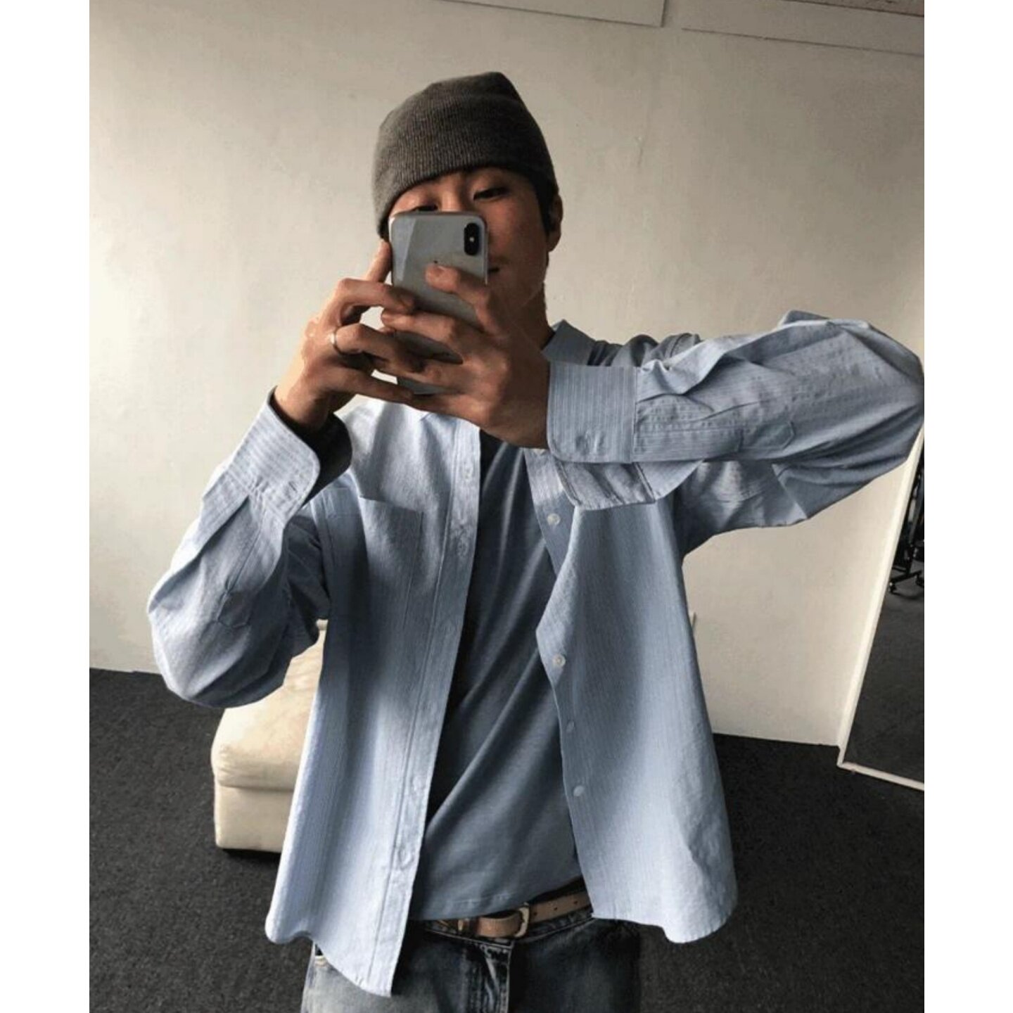 MRDONG韩国代购男装雪糖条纹宽松衬衫清爽廓形垂感长袖气质小众款