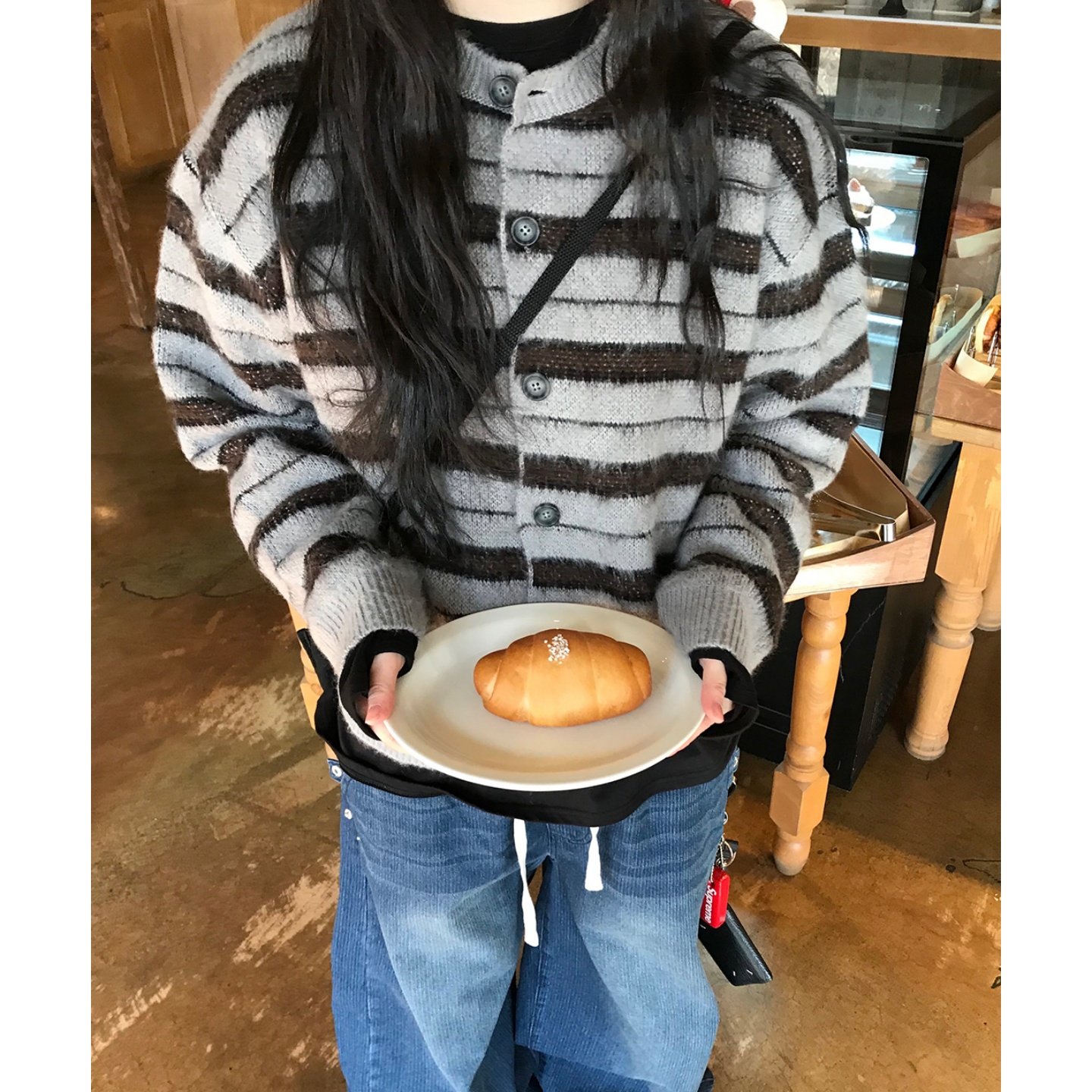 MRDONG韩国代购男女条纹刷毛宽松针织纽扣开衫复古气质小众重工款,男装,针织衫/毛衣,淘宝优惠券,粉丝福利购,淘宝优惠卷