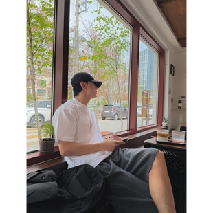 MRDONG韩国代购东大门男装LOGAN开衩纯色USA宽松短袖T恤圆领百搭