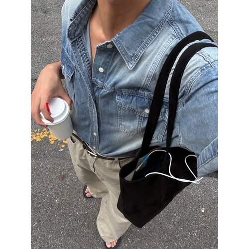 韩国代购胸前分割牛仔短袖衬衫