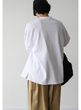 MRDONG韩国代购男装设计师十支开衩重磅纯色宽松长袖阔版打底T恤