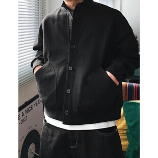 MRDONG韩国代购男装哈梅尔双层面料立领短款宽松气质外套开衫款