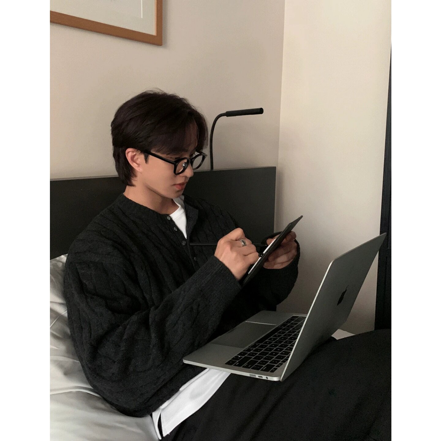 MRDONG韩国代购东大门男装麻花纹理亨利领厚实休闲宽松针织衫毛衣