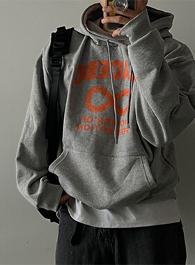 MRDONG韩国代购男装字母印花连帽卫衣宽版落肩复古街潮情侣款上衣