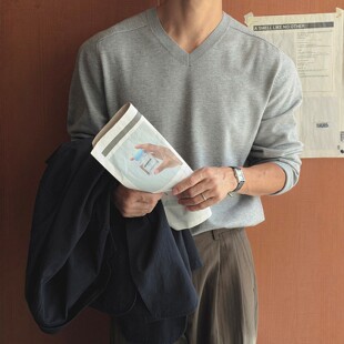 MRDONG韩国代购东大门男装直播LOGAN法国面料V领高品质针织衫毛衣