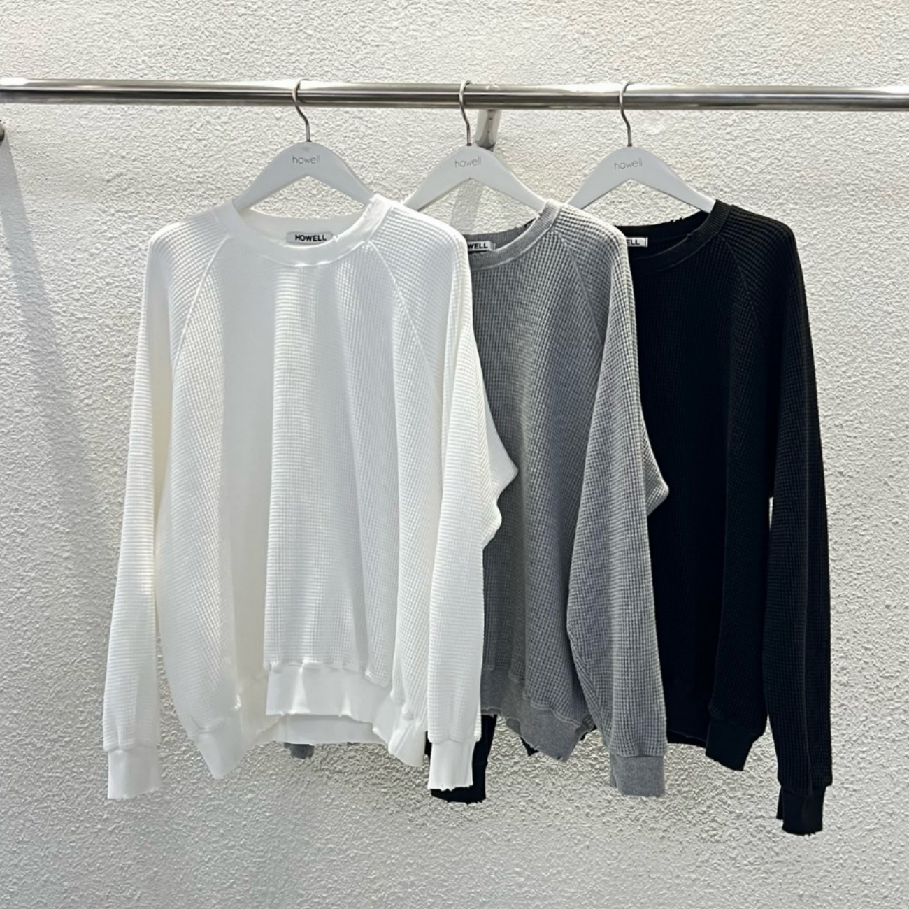 韩国男装磨损破坏感华夫格卫衣T