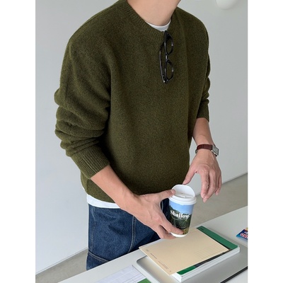 韩国男装羊毛混纺秋冬圆领针织衫