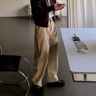 直播DEEF棉单掐褶百货级YKK拉链重工弯刀阔腿休闲裤 韩国代购 男装